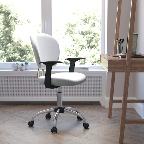 Flash Furniture Mesh Task Chair, 17-1/4" to 21", Fixed Arms, White H-2376-F-WHT-ARMS-GG - main